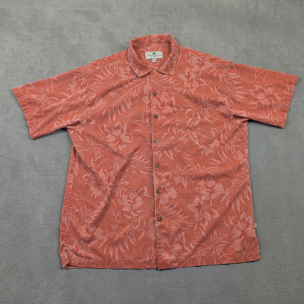 Island Shores Shirt Mens XL Coral Floral Jacquard 100% Washable Silk Aloha